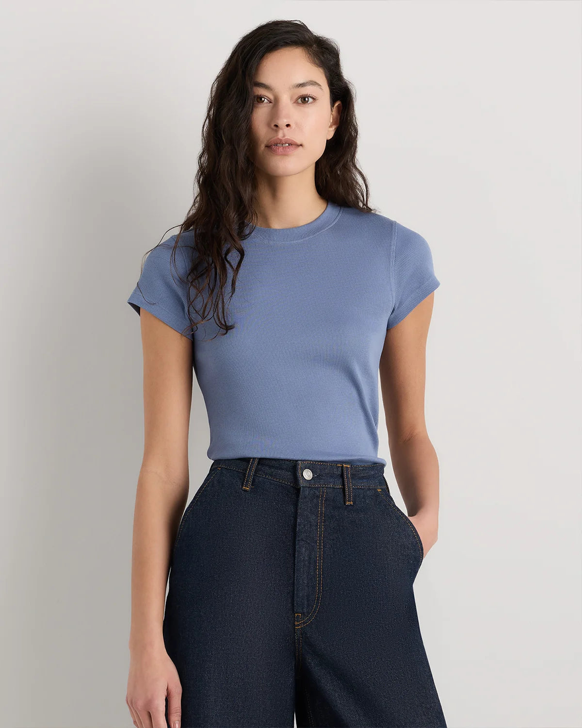 Organic Cotton Micro-Rib Crewneck Tee - XS / Heather Oatmeal