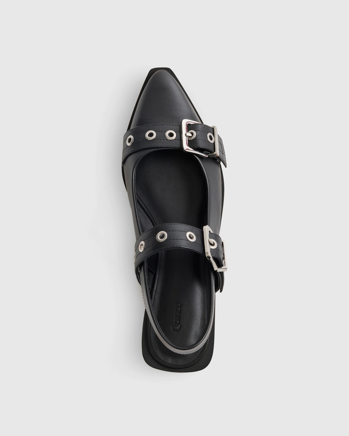Italian Leather Bold Buckle Slingback Flat - 5 / Black