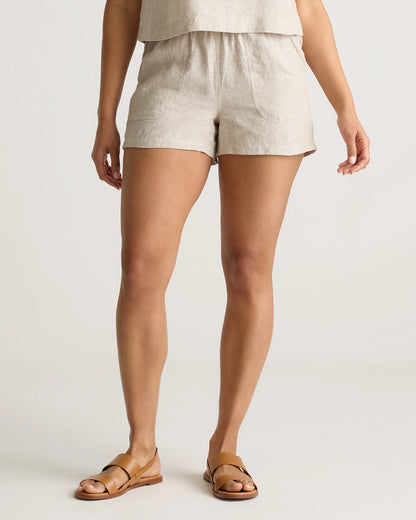 100% European Linen Shorts - XS / Taupe Brown Gingham