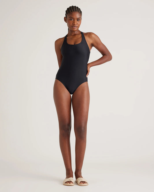 Italian Cross-Back One-Piece Swimsuit - XS / Black