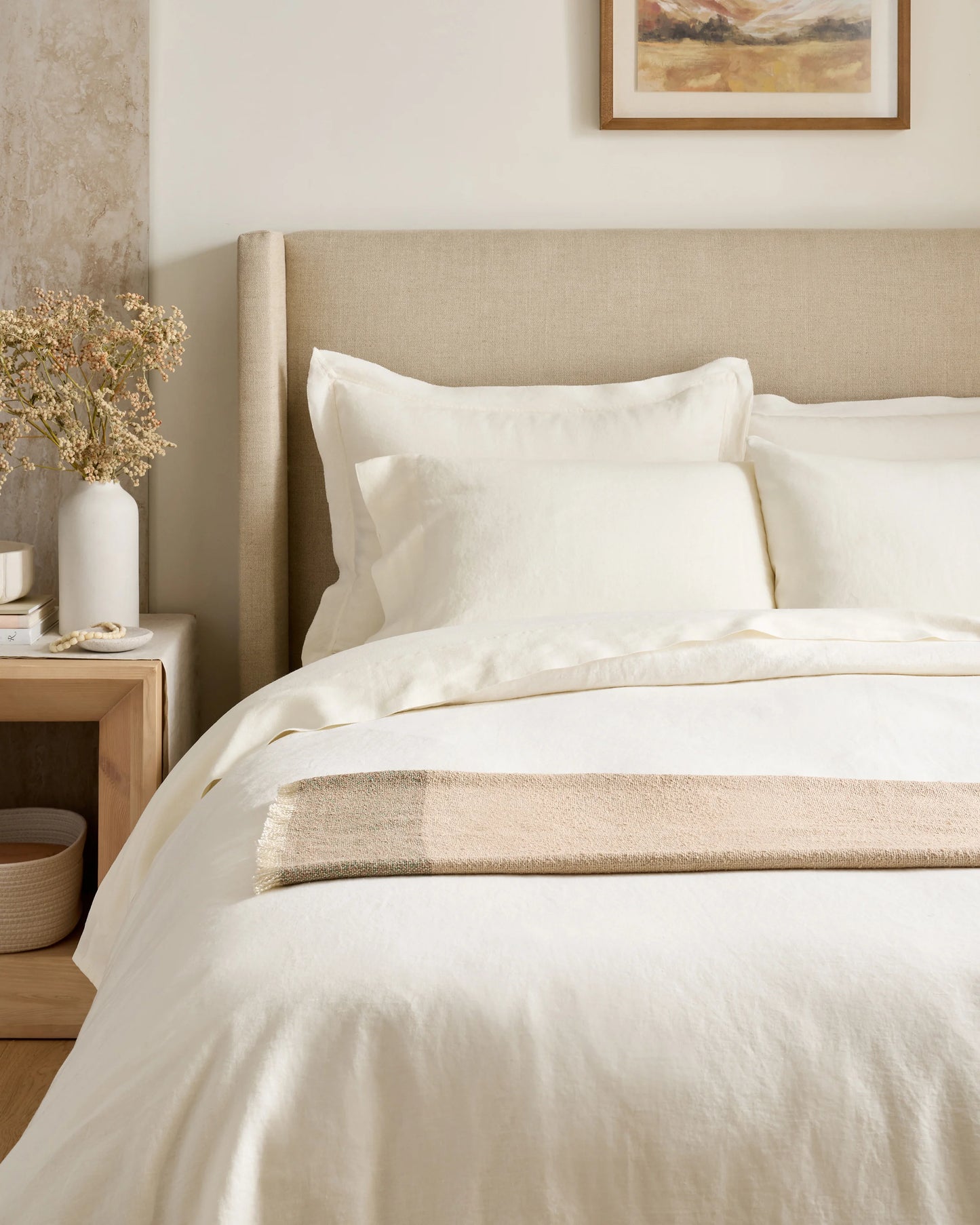 European Linen Double Flange Duvet Cover Set - Twin / Dusty Olive