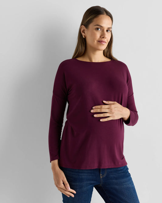 Bamboo Jersey Maternity Long Sleeve Tee (2-pack) - XS / Wine Tasting Red/Nocturnal Green
