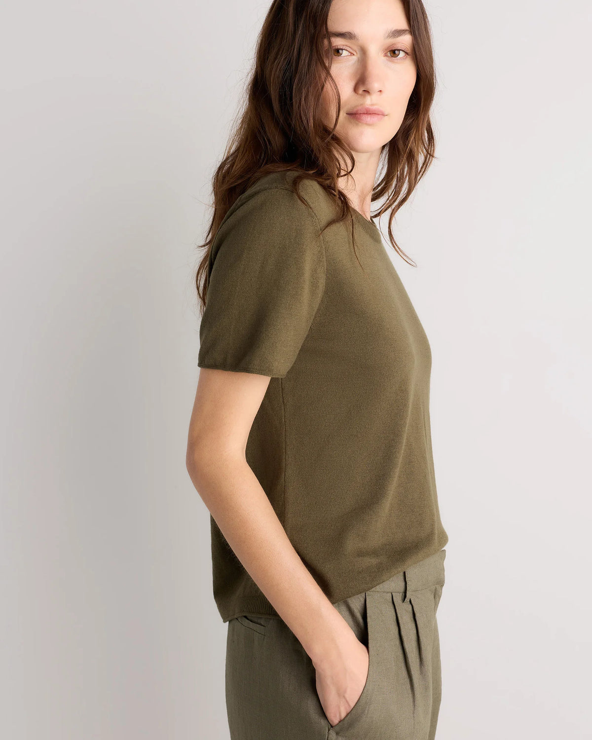 Lightweight Cotton Cashmere Relaxed Sweater Tee - XS / Sugar Stone