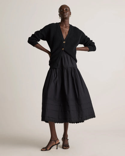 100% Organic Cotton Poplin Pintuck Maxi Skirt - XS / Black