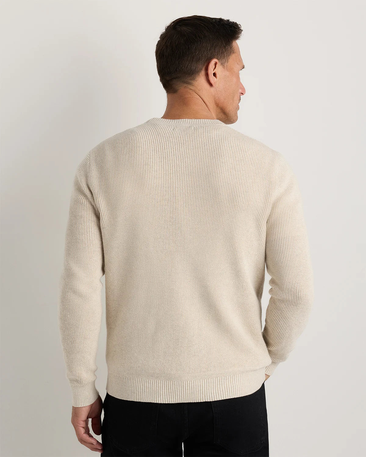 Organic Cotton Cashmere Waffle Crewneck Sweater - S / Bayberry Olive