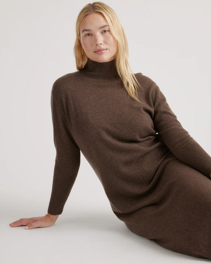 Mongolian Cashmere Turtleneck Midi Sweater Dress - XS / Charcoal