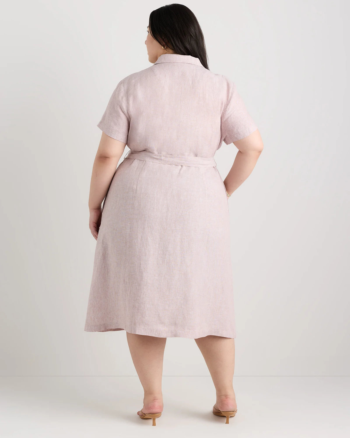 100% European Linen Button Front Dress - 1X / Blue Pinstripe