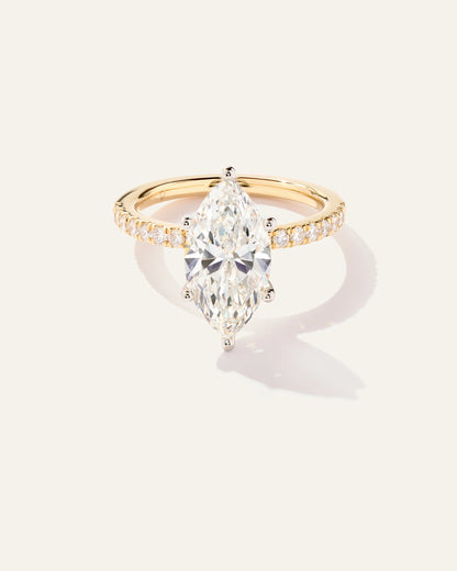 Lab Grown Diamond Marquise Petite Pave Engagement Ring - 3ct - 4 / Yellow Gold