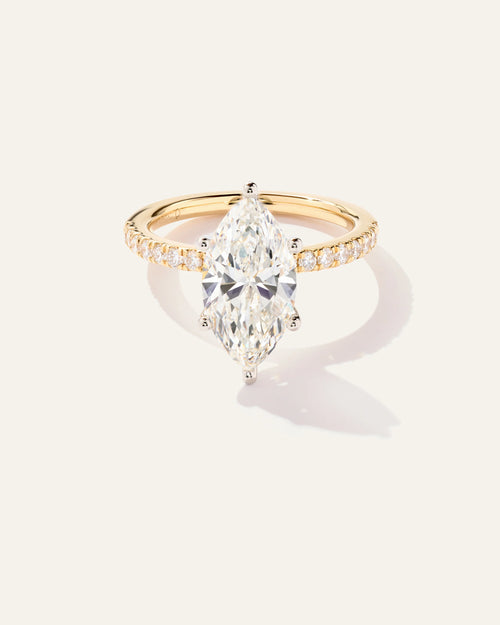 Lab Grown Diamond Marquise Petite Pave Engagement Ring - 3ct - 4 / Yellow Gold