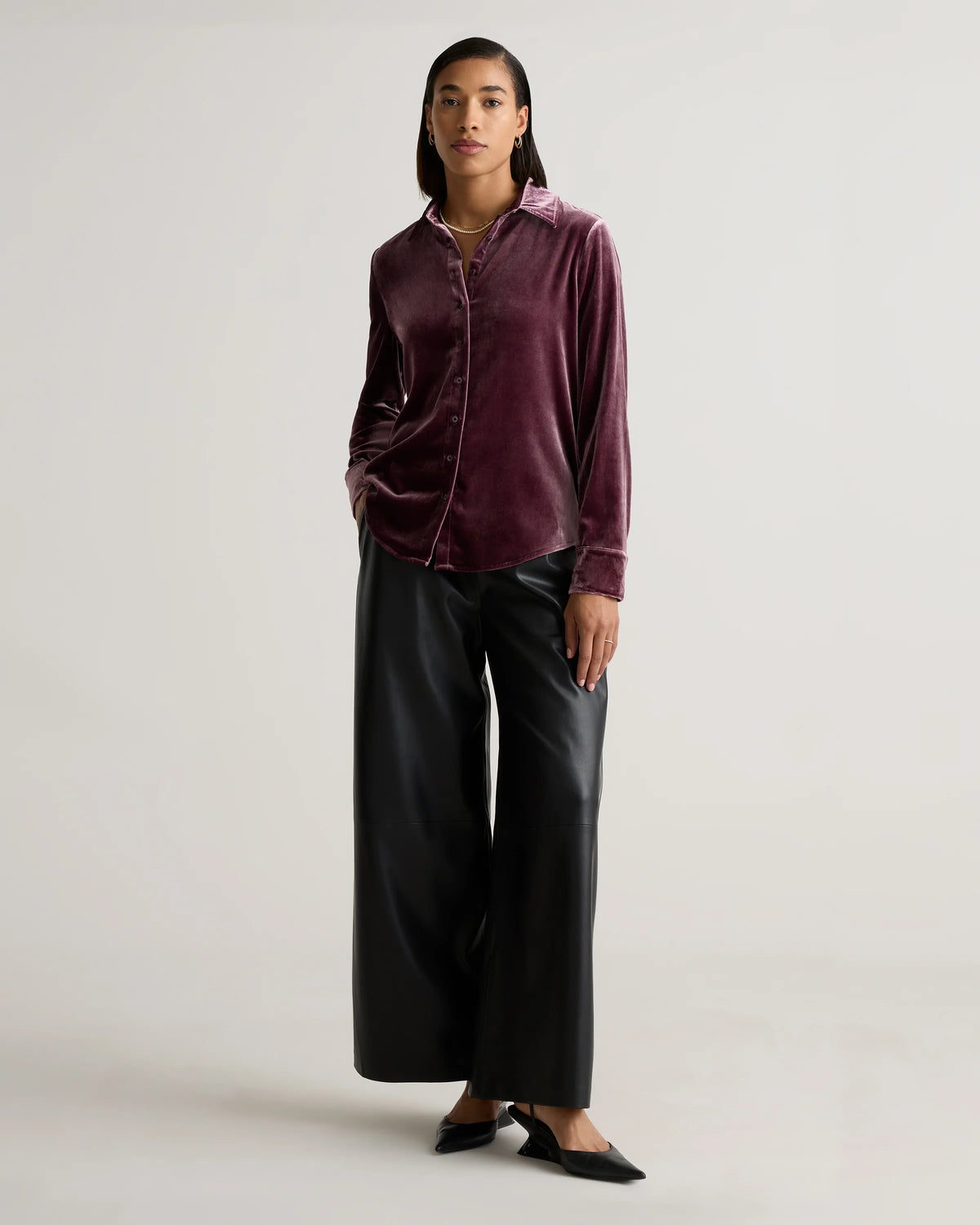 Stretch Silk Velvet Long Sleeve Shirt - XS / Dogwood