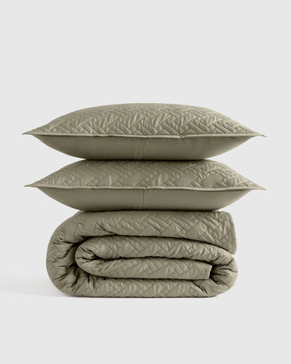 Organic Cotton Basketweave Quilt Set - Twin / Mineral