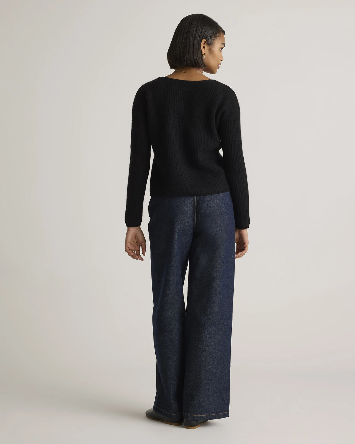 100% Yak Soft Rib Crew Cardigan - XS / Black