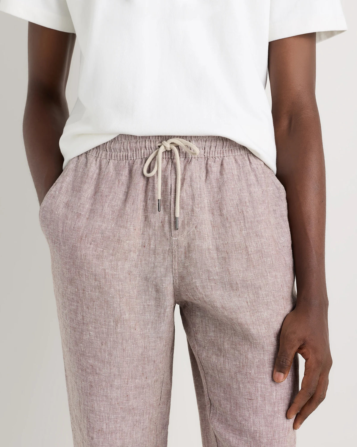 100% European Linen Drawstring Beach Pants - XS / Taupe Brown Chambray