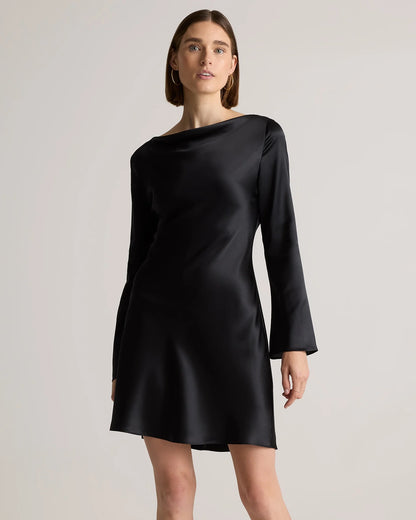 100% Washable Silk Long Sleeve Mini Dress - XS / Wine Tasting Red