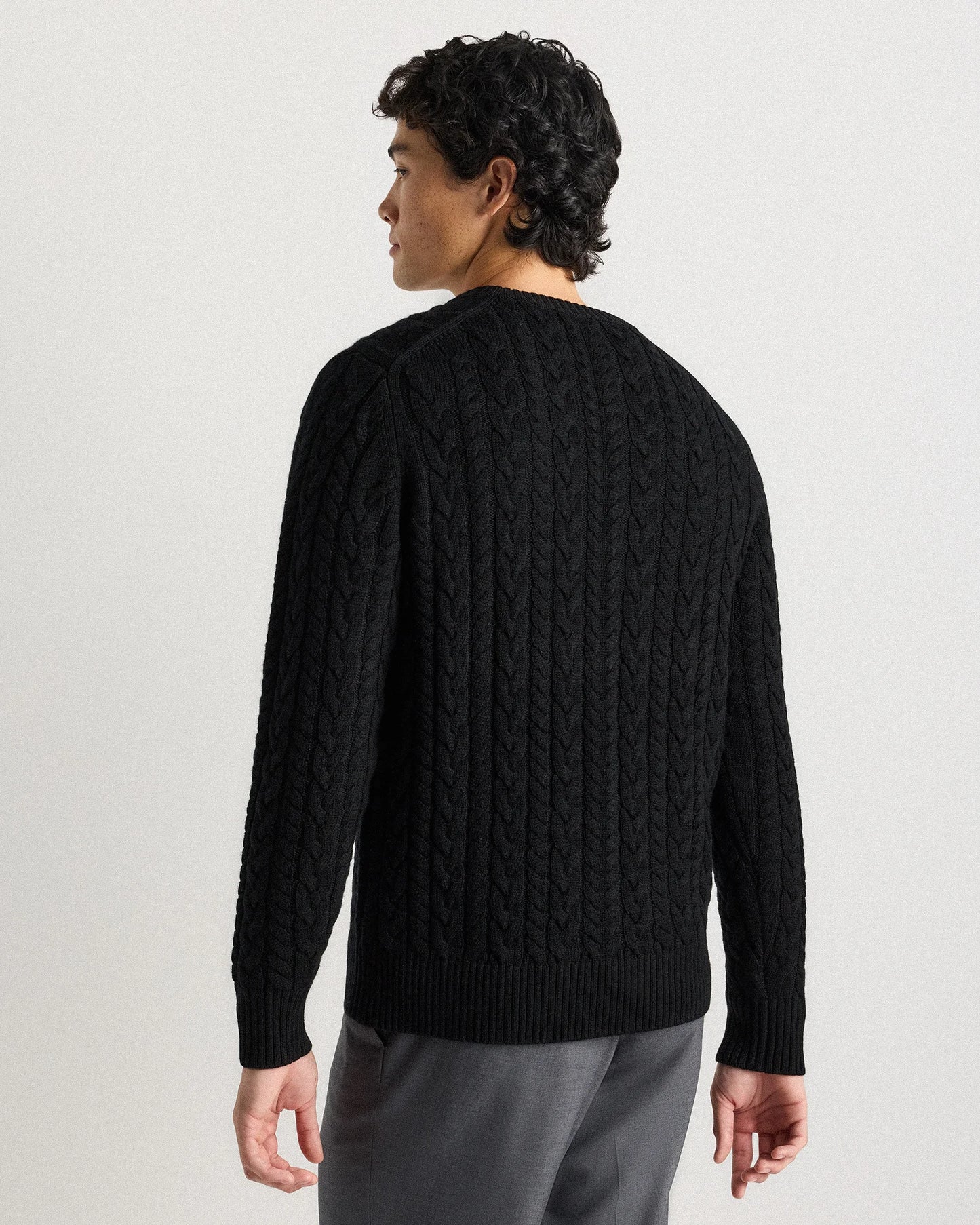 Australian Merino Wool Cable Crewneck Sweater - S / Heather Grey
