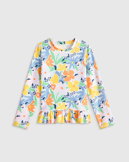 Long Sleeve Ruffle Rash Guard Two-Piece Swimsuit - 6 / Poolside Floral