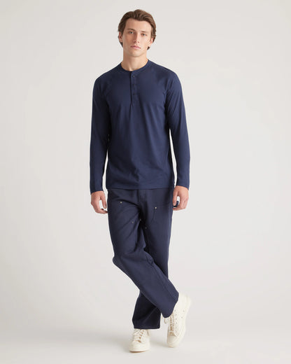 Cotton Modal Long Sleeve Henley Tee - S / Heather Grey