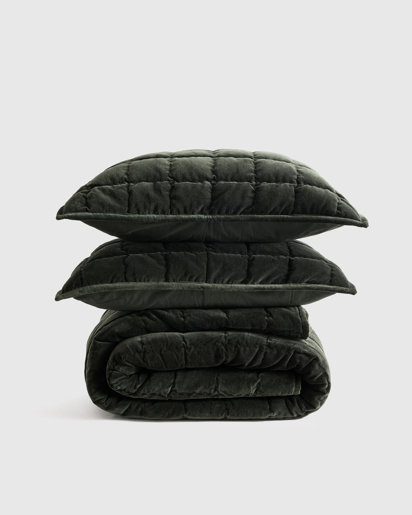 Cotton Velvet Box Quilt Set - Full/Queen / Forest Green