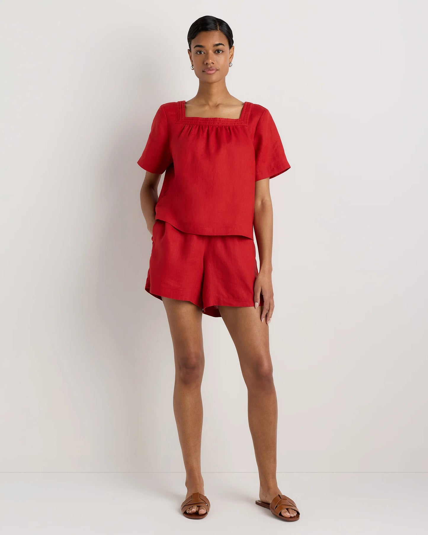 100% European Linen Square Neck Swing Top - XS / Black