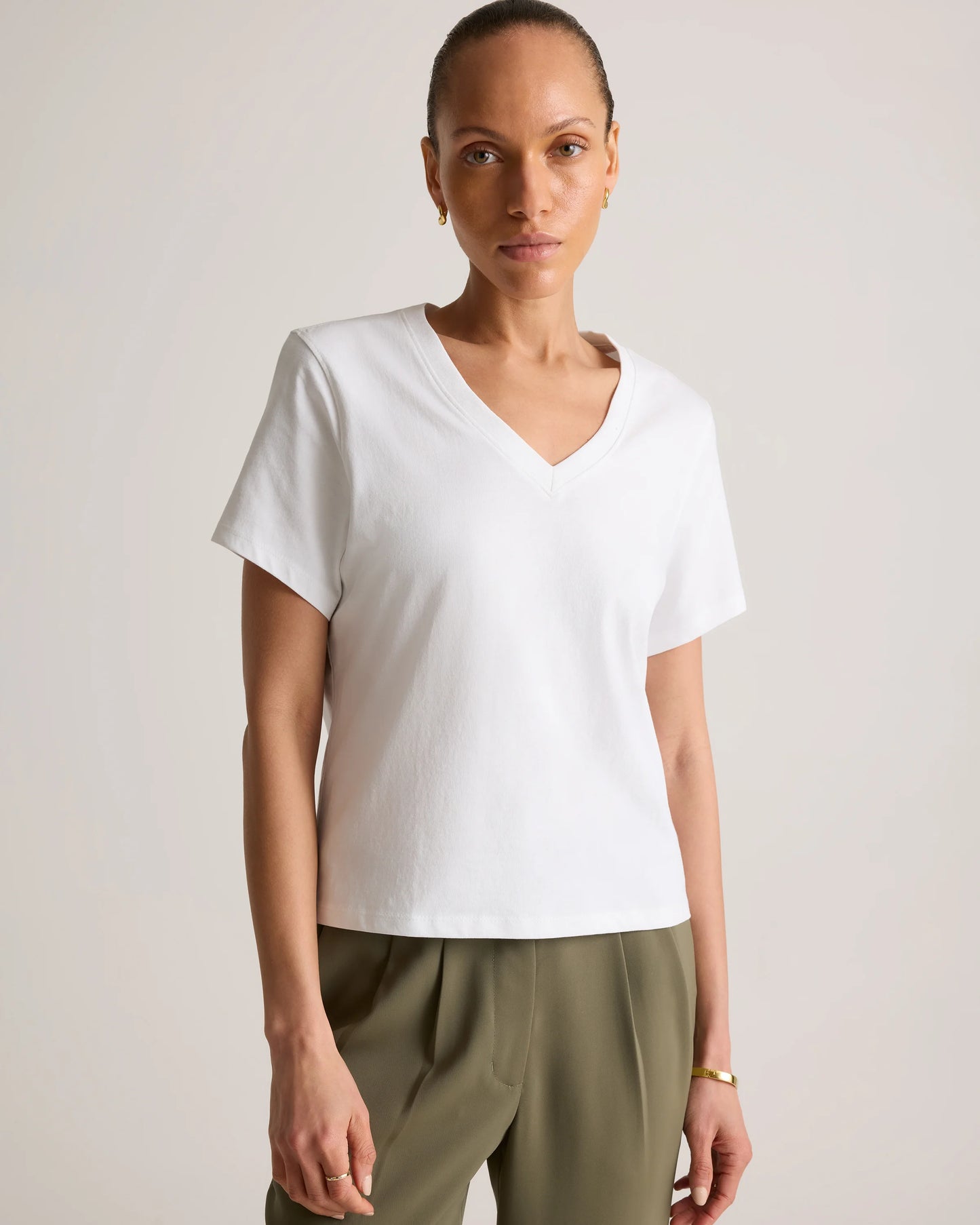 100% Organic Cotton Boxy V-Neck Tee - XS / Dusty Beige