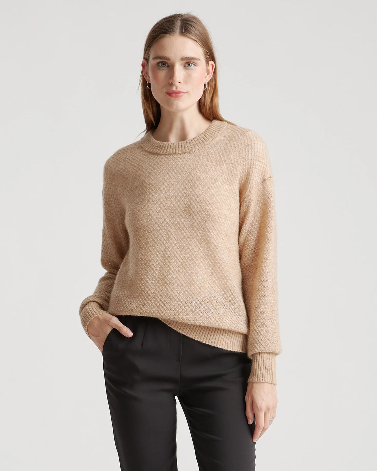 Baby Alpaca-Wool Diamond Stitch Crew - XS / Charcoal