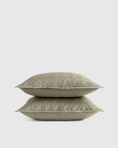 Organic Cotton Basketweave Quilted Sham Set - Standard / Mineral