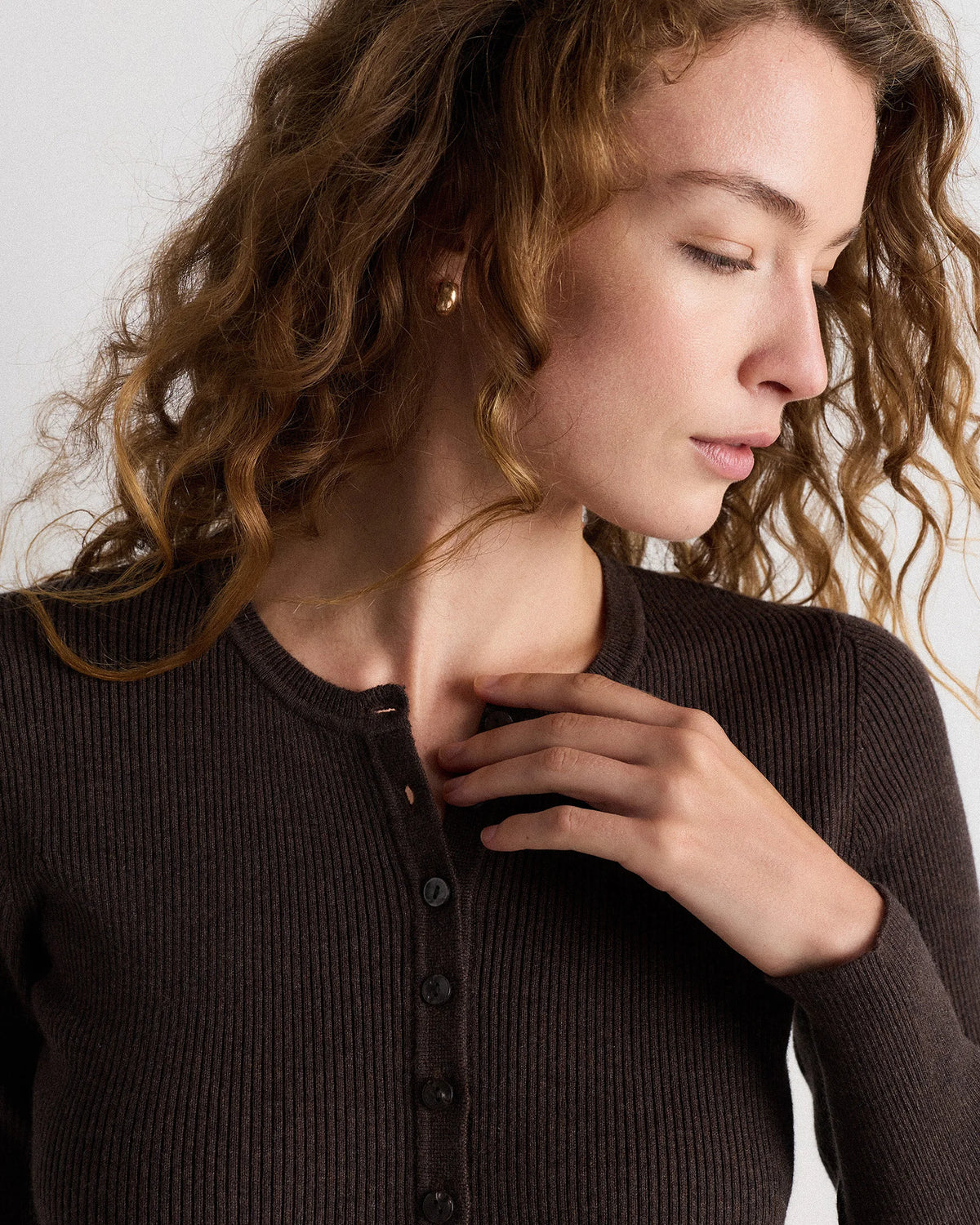 Cotton Cashmere Fitted Ribbed Cardigan - XS / Mocha Heather