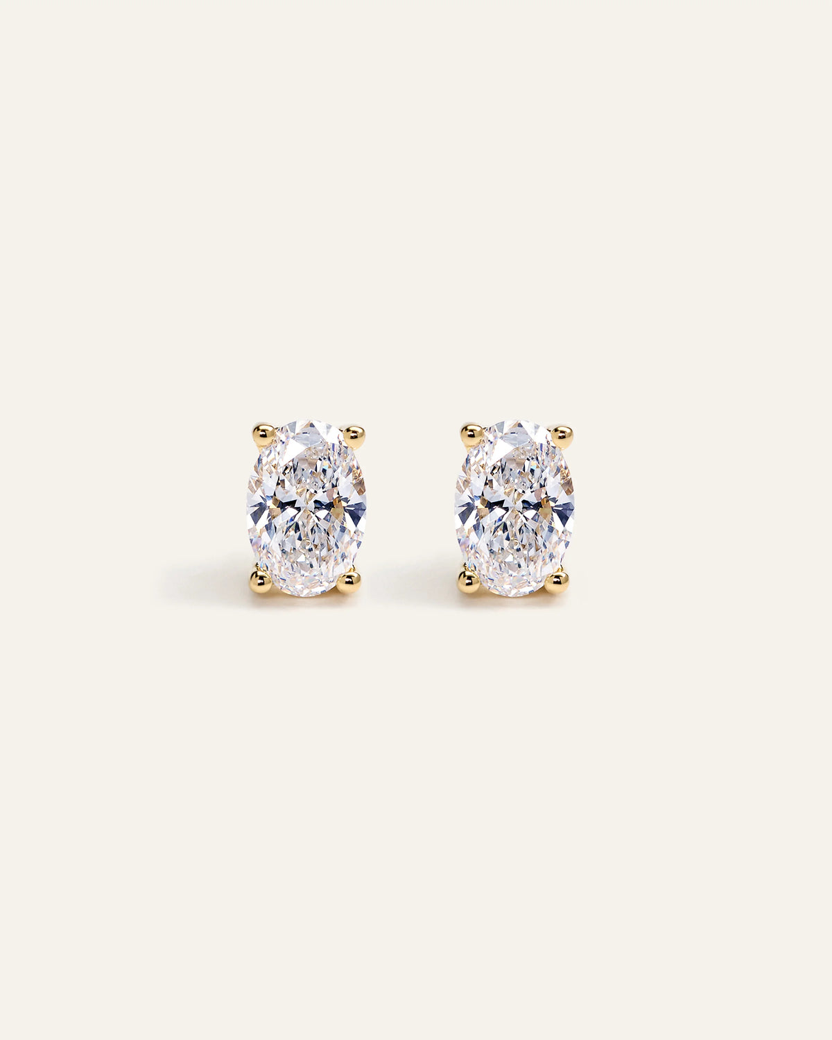 14K Gold Lab Grown Diamond Oval Solitaire Studs - 2ctw - One Size / Yellow Gold