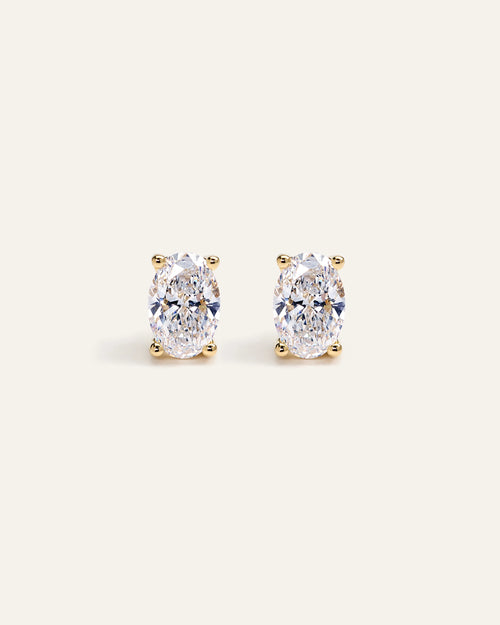 14K Gold Lab Grown Diamond Oval Solitaire Studs - 2ctw - One Size / Yellow Gold