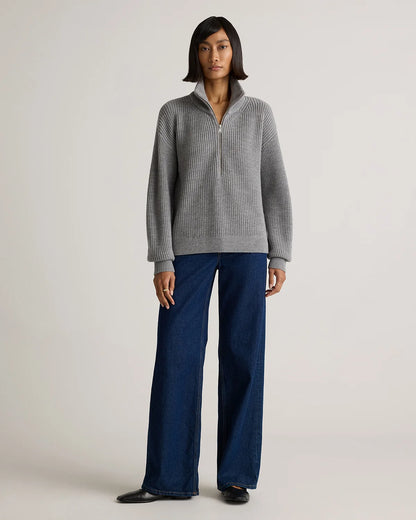 Australian Merino Wool Half Zip Sweater - XS / Heather Grey