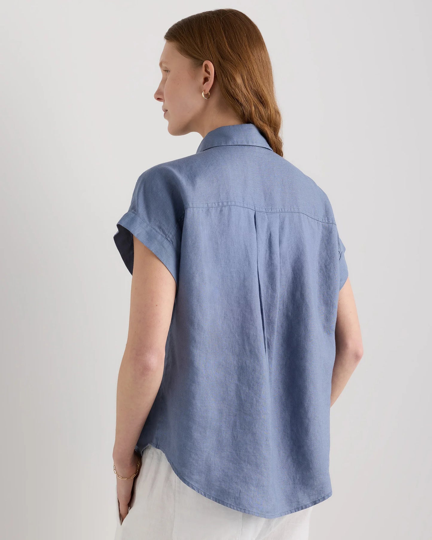 100% European Linen Camp Shirt - XS / Sky Blue Mariner Stripe