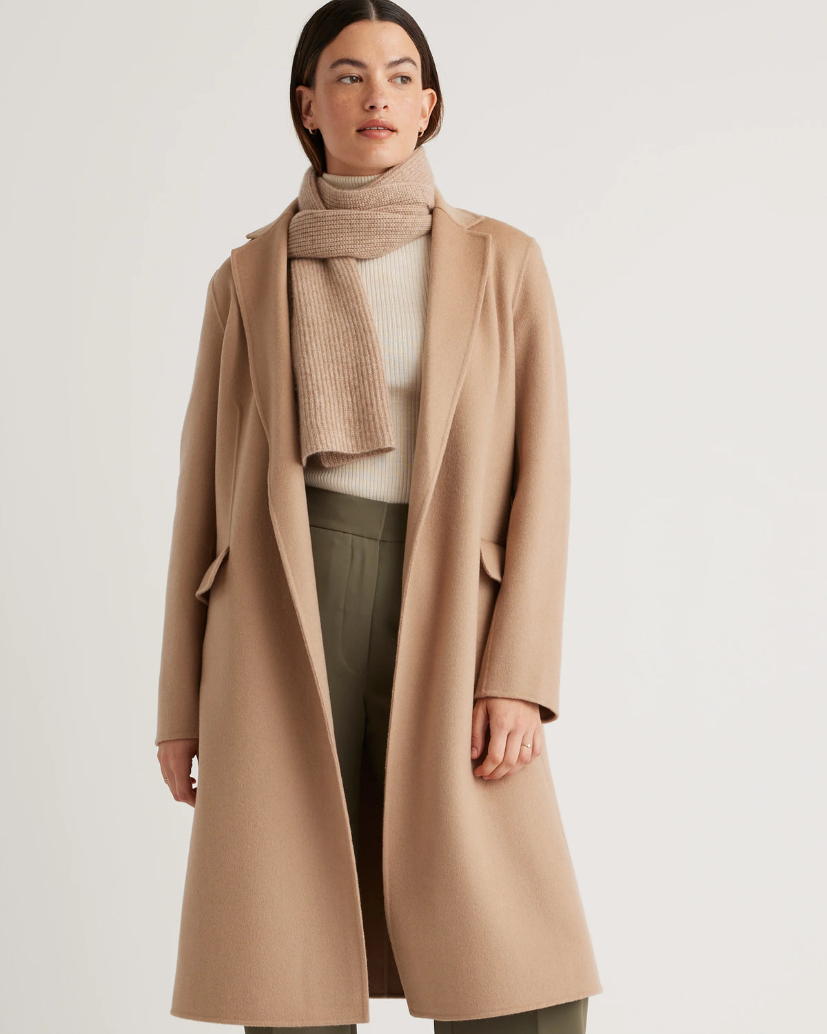 100% Mongolian Cashmere Double-Faced Wrap Coat - XS / Camel