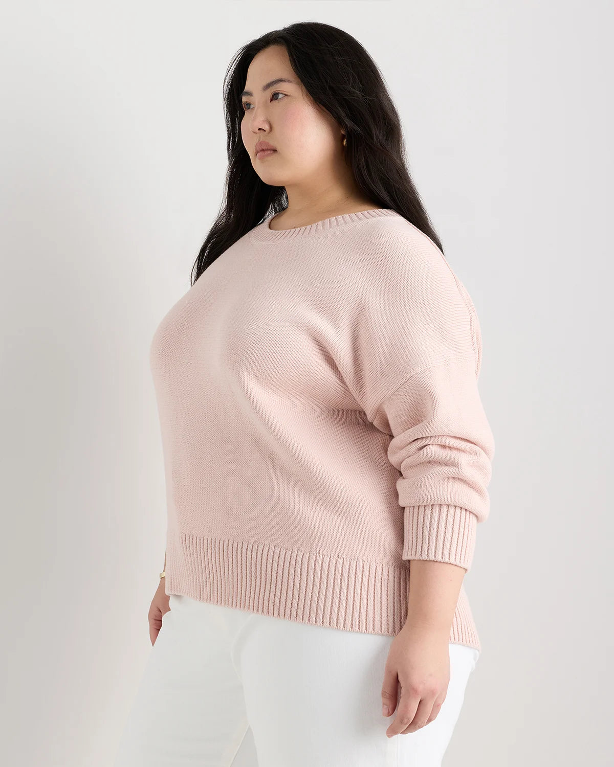 100% Organic Cotton Boyfriend Crew Sweater - 1X / Shell Pink