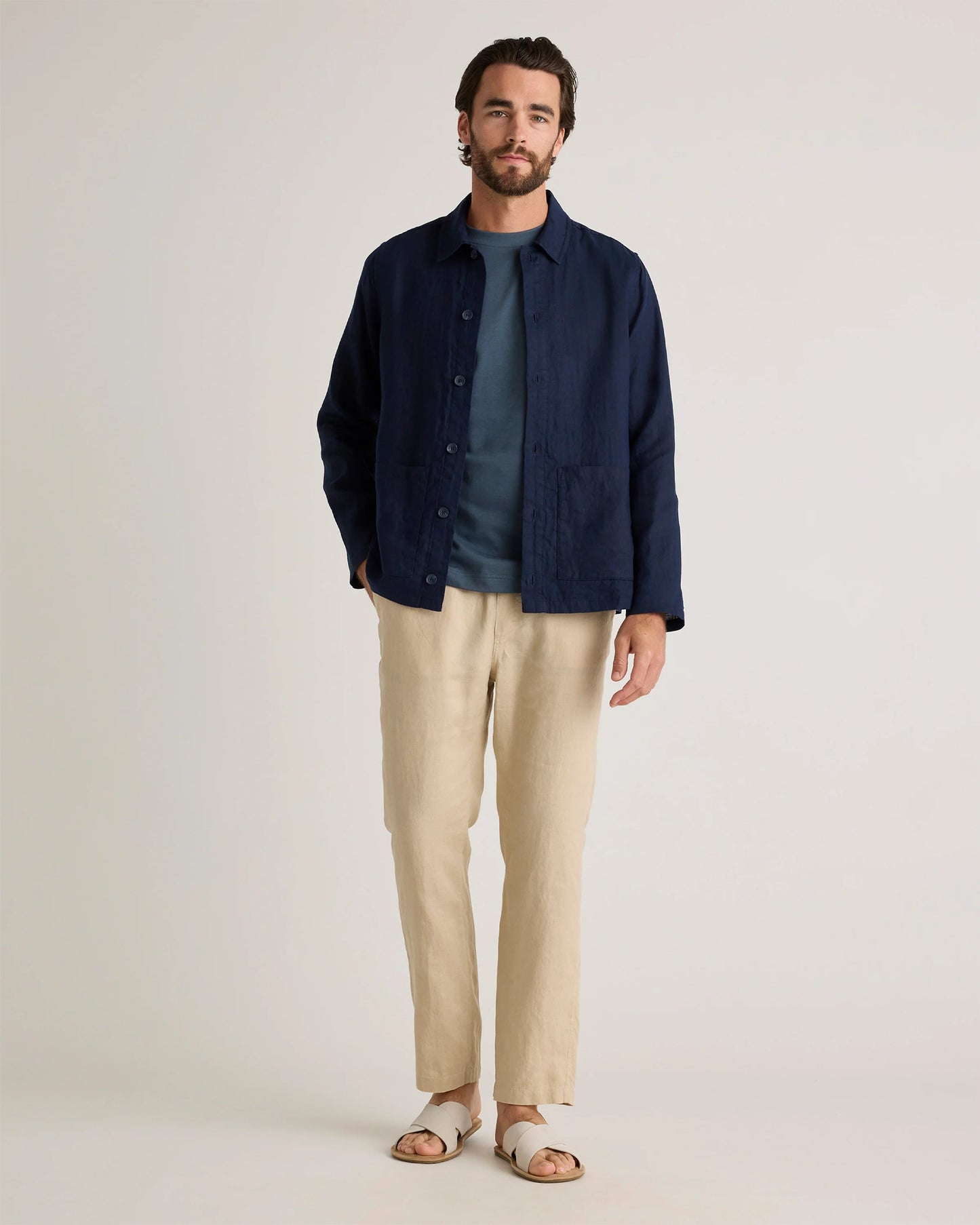 100% European Linen Chore Jacket - S / Flax