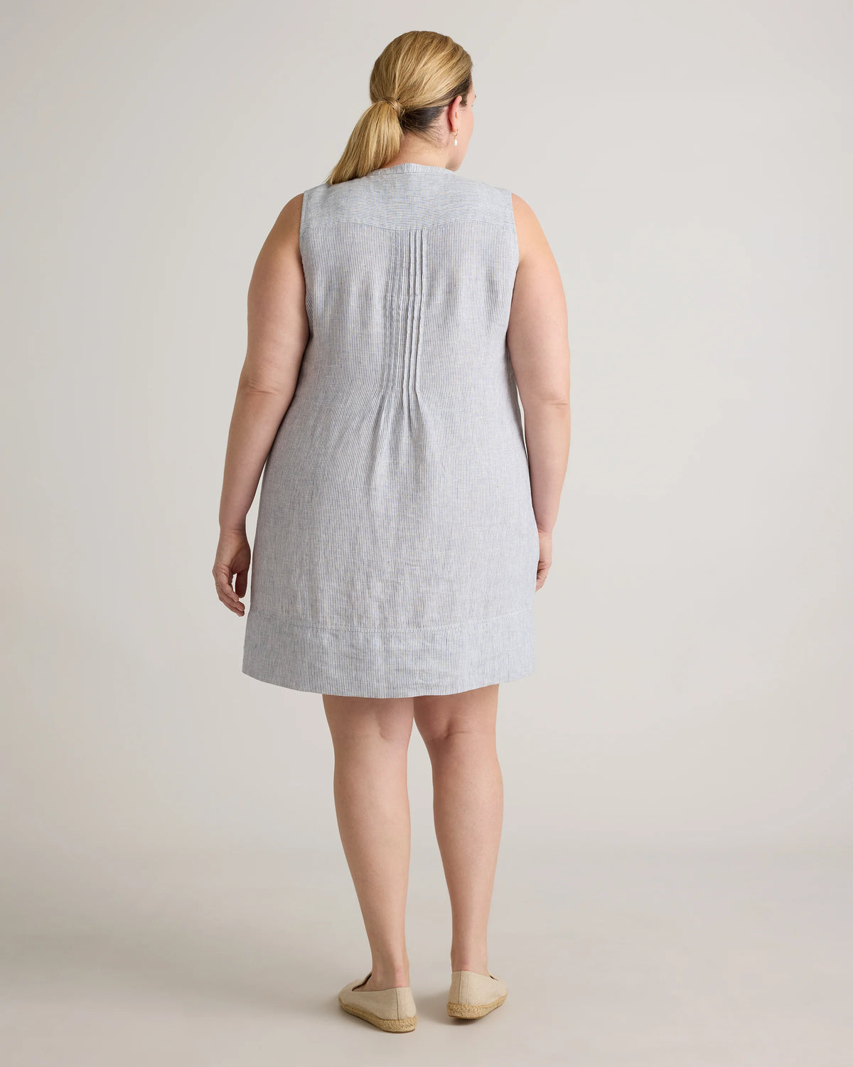 100% European Linen Sleeveless Swing Dress - 1X / Bayberry Olive