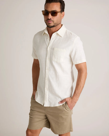 Organic Cotton Stretch Selvage Short Sleeve Shirt - S / Olive