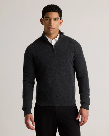 Mongolian Cashmere Quarter Zip Sweater - S / Olive Twist