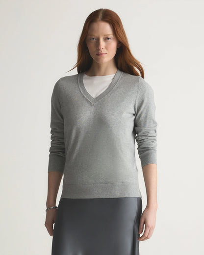Lightweight Cotton Cashmere V-Neck Sweater - XS / Sugar Stone
