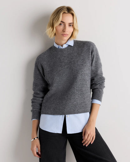 Lightweight Baby Alpaca Ribbed Crewneck - XS / Smoked Charcoal