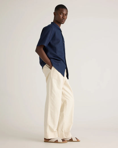 100% European Linen Camp Shirt - XS / Sky Blue Mariner Stripe