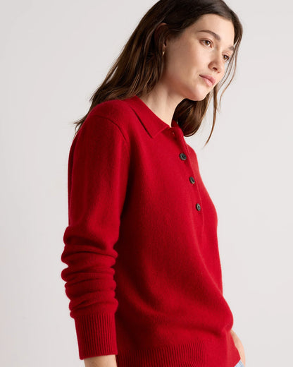 Mongolian Cashmere Button Polo Sweater - XS / Black