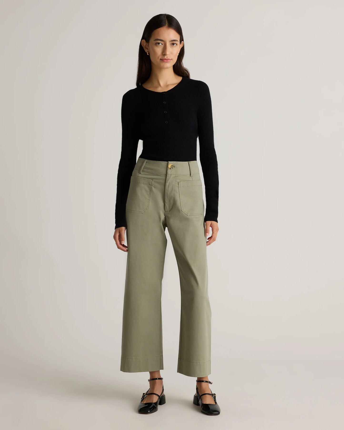 Organic Stretch Cotton Chino Cropped Wide Leg Pants - 0 / Aegean Blue