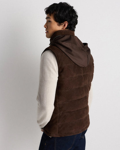 100% Suede Puffer Vest - S / Charcoal Black