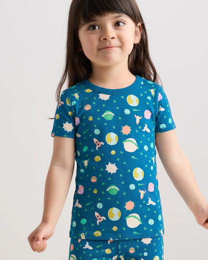 100% Organic Cotton Short Sleeve and Pant Pajama Set - 2T / Planets