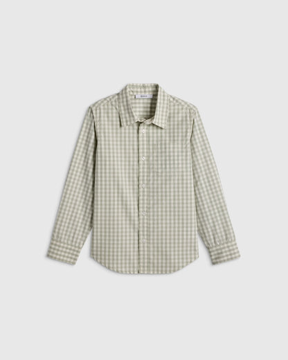 100% Cotton Poplin Printed Long Sleeve Button Down - 2T / Sage Gingham