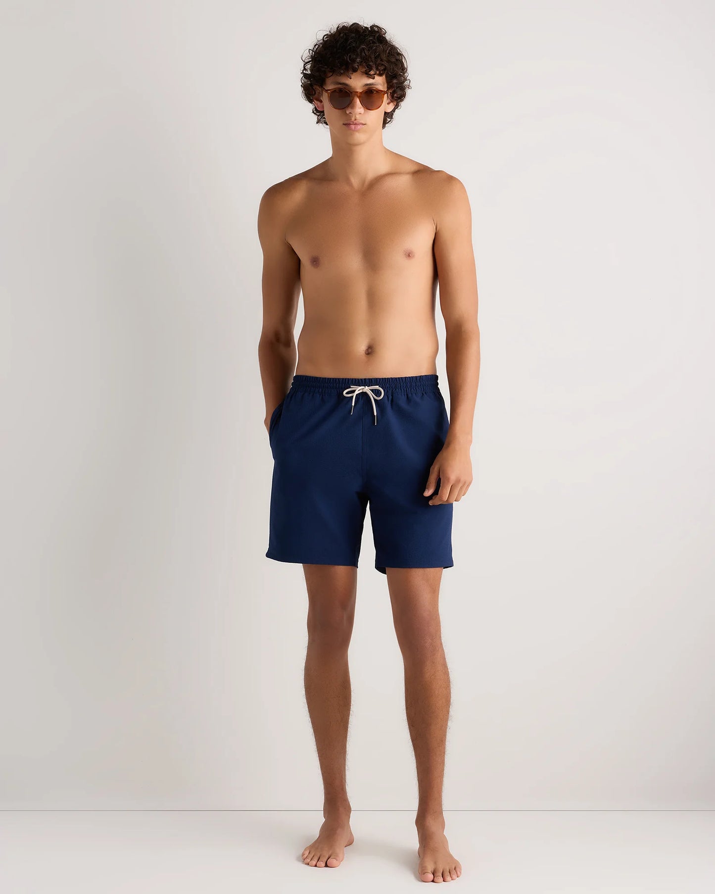 Seersucker Swim Trunks - 7" - S / Navy Seersucker