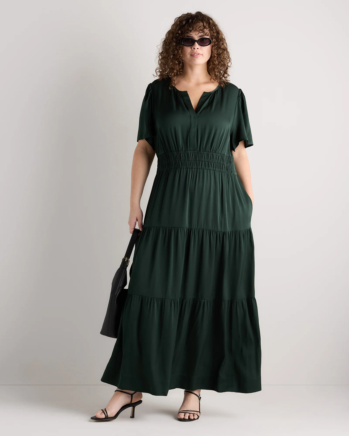 Washable Stretch Silk Tiered Maxi Dress - 1X / Navy
