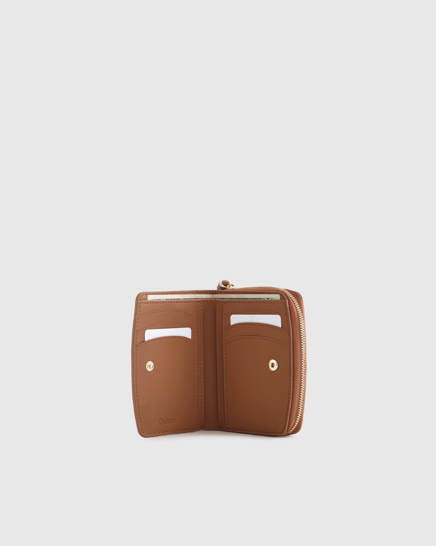 Italian Pebbled Leather Compact Wallet - One Size / Cognac