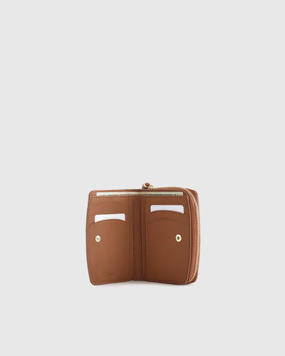 Italian Pebbled Leather Compact Wallet - One Size / Cognac