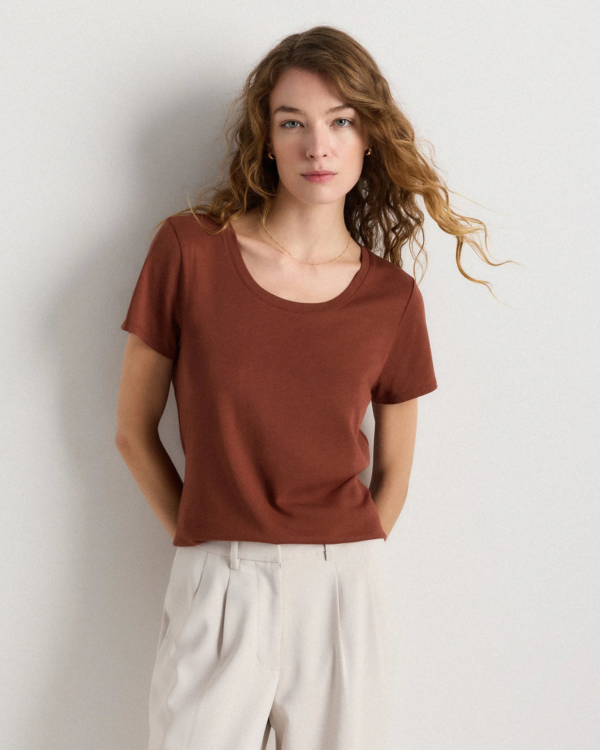 Cotton Modal Scoop Neck Tee - XS / Navy
